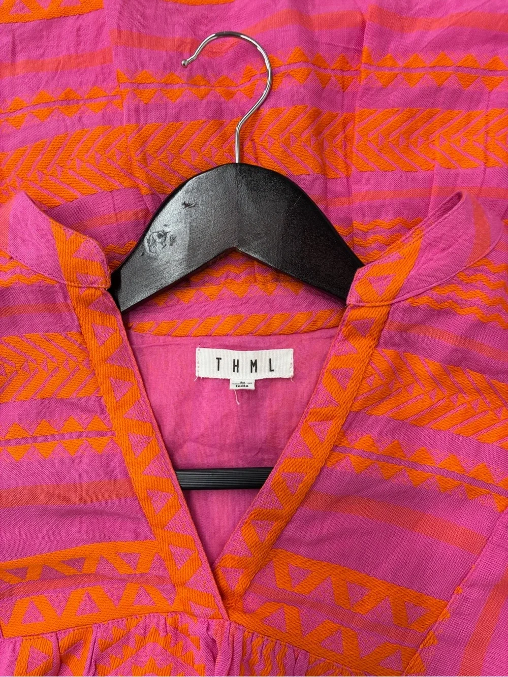 THML Pink and Orange Geometric V-Neck Tunic - Picture 2 of 5
